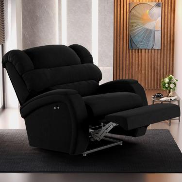 Imagem de Poltrona Do Papai Reclinável Napoli Power Touch Massagem Veludo Fh1 Preto
