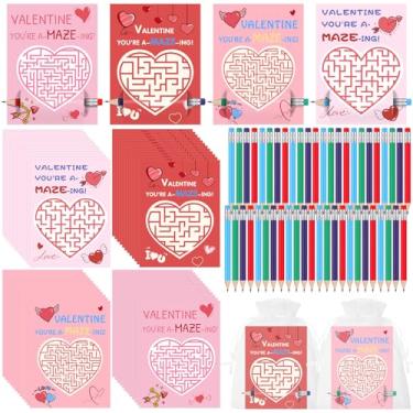 Imagem de Colarr 48 Sets Valentines Day Cards for Child Heart Maze Cards Pencils Set with Organza Bags Classroom Students Exchange Party Favors Bulk School Valentine Gifts from Teacher for Boys Girls