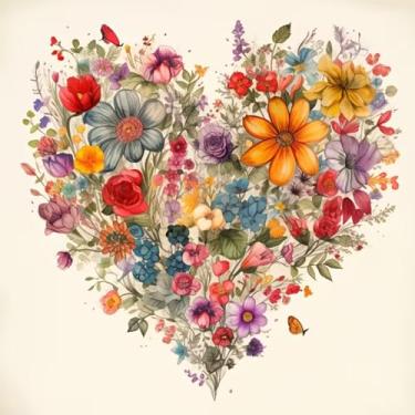 Imagem de KTHOFCY Kits de pintura de diamante floral de coração de amor 5D DIY para adultos, flor de coração de amor, bordado, ponto cruz, cristal, strass, pinturas, artes, decoração de parede, kits de pintura