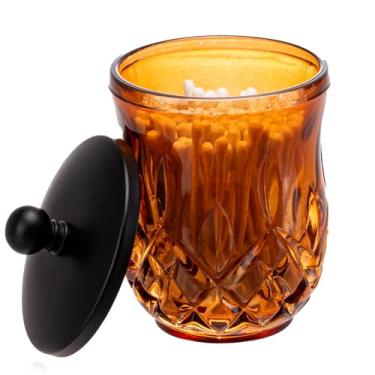 Imagem de ZIVQEXMURL Suporte Qtip, frascos de boticário de vidro âmbar de 293 ml com tampas pretas foscas para organização de banheiro e armazenamento de mesa, frascos de boticário de vidro grosso para Q-Tips