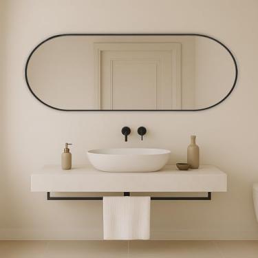 Imagem de Espelho Cápsula Decoração Premium Do Tamanho Compacto ao Corpo Inteiro Design Moderno com Máxima Amplitude para Banheiro Quarto Sala Hall Camarim (Preto, 110x50)