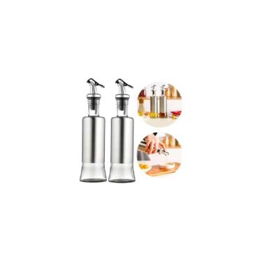 Imagem de Galheteiro de Azeite e Vinagre, Vidro com Aço Inox, 300ml, Dosador à Prova de Vazamentos, 25cm x 6,5cm, Design Moderno
