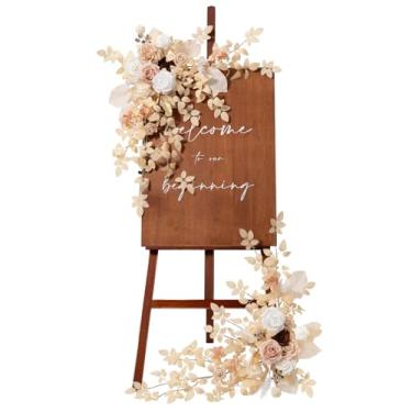 Imagem de Ling's moment 2 peças de guirlanda de flores de casamento florais artificiais decorações de arco arranjos de vegetação branco e bege cerimônia recepção jardim cavalete parede entrada placa externa