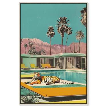 Imagem de Art Remedy Tela de arte moderna de tigre, 25,4 cm x 38,1 cm, moldura prateada, Tiger Pool Lounge