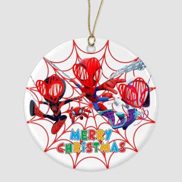 Imagem de VPDande22 Enfeite de Aranha Feliz Natal Super-Herói e Amigos, Decoração de Natal Inspirada no Desenho Animado Estilo Aranha Amigos Incríveis, Enfeite Dupla Face Presente para Crianças, Meninas, Fãs