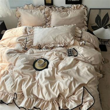 Imagem de XLCZMYL Jogo de cama com babados estilo princesa 3/4 peças amigo da pele, macio, sedoso, sensação fresca, conjunto de lençol, fronhas, cor 6, Queen 200 x 230 4 peças