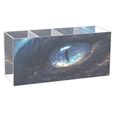 Imagem de CEBUGI Porta-lápis de acrílico transparente com 4 compartimentos, organizador de olhos de animais, suporte de pincel de maquiagem para escritório em casa, escritório, armazenamento