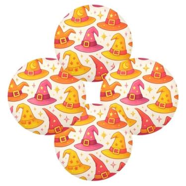 Imagem de Wassud Jogo americano conjunto de 4 tapetes redondos de chapéu de bruxa para cozinha e jantar tapetes laváveis resistentes ao calor decoração de mesa 39 cm