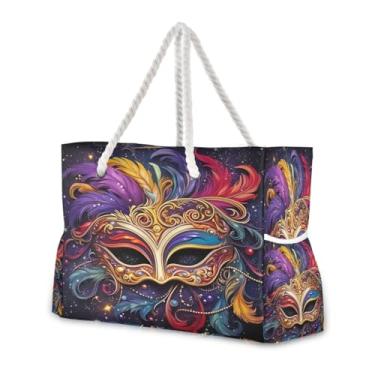 Imagem de Wassud Bolsa de praia colorida grande bolsa de praia para mulheres, impermeável, à prova de areia, bolsa de viagem com zíper e bolso para piscina, academia, acampamento