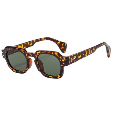 Imagem de Óculos de Sol Femininos com Lentes Transparentes, Proteção UV400, Estilo Punk com Rebites, Ideais para Esportes ao Ar Livre, Corrida e Ciclismo, Estampa de Leopardo Verde Escuro