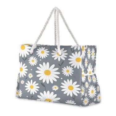 Imagem de Wassud Bolsa de praia branca Magritte grande bolsa de praia para mulheres, impermeável, à prova de areia, bolsa de viagem com zíper e bolso para piscina, academia, acampamento