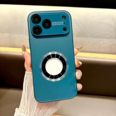 Imagem de SFDSUH Capa de luxo fosca metálica em titânio para iPhone 15 Pro Max com lente de vidro e proteção para a câmera (para iPhone 15 Pro Max/Azul Marinho)