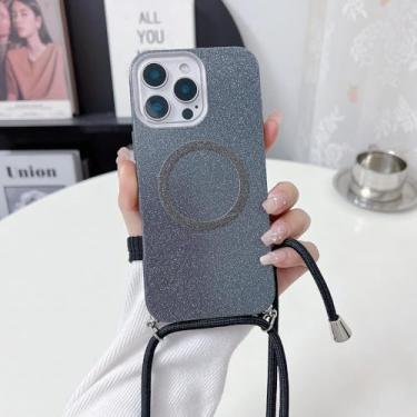 Imagem de Linda alça transversal magnética com glitter para iPhone 16 E 15 Pro Max 14 13 12 11 Pro, azul escuro, para iPhone 16e