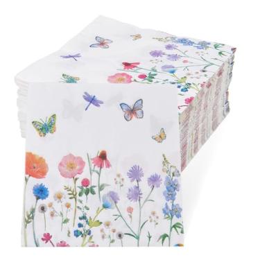 Imagem de DICOSMETIC Guardanapo de papel floral, 120 peças, aquarela de 35,5 cm, guardanapos florais para convidados, guardanapos de coquetel, papel descartável, toalhas de mão para casamento, festa de