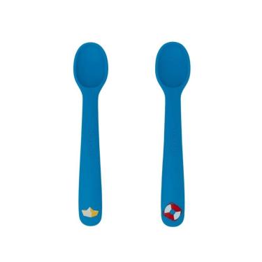 Imagem de Kit Com Duas Colheres De Silicone Ursinho Navy Azul - Bup Baby
