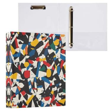 Imagem de STAYTOP Organizador de fichário redondo com fragmentos coloridos, fichário de 3 anéis com prancheta (carta A4), fichário fofo para material de escritório escolar