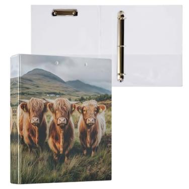 Imagem de STAYTOP Organizador de fichário redondo para três vacas Highland, fichário de 3 anéis com prancheta (carta A4), fichário fofo para material de escritório escolar