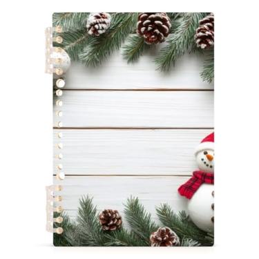 Imagem de Burbuja Caderno de madeira de boneco de neve com planta de Natal, papel pautado universitário A5 com 60 folhas, caderno de anotações para diário, escritório, 1 pacote