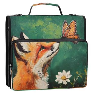 Imagem de CEBUGI Fichário de 3 anéis com zíper com alça de ombro, pasta de arquivo expansível de 3,8 cm, anéis D, para escola, escritório, raposa