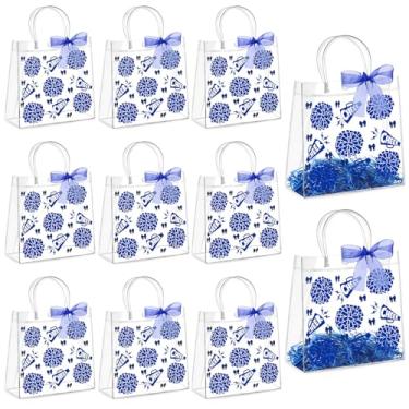 Imagem de AmazingSpark Conjunto de 10 sacos de presente de PVC transparente com alças reutilizáveis para lembrancinhas de festa com fita de ráfia saco de presente de plástico para líder de torcida da equipe de