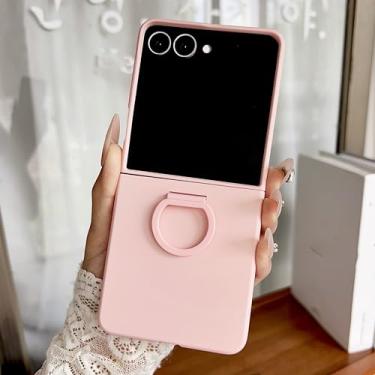 Imagem de Capa rígida de silicone com anel em cores vibrantes e fivela para dedo, para Samsung Z Flip 7 Fe 6 5, com acabamento fosco degradê (para Galaxy Z Flip 7/Rosa)