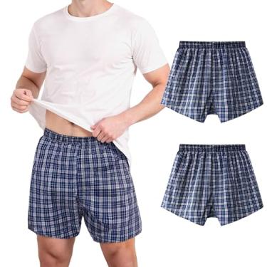 Imagem de TIICHOO Cueca boxer masculina lavável à prova de vazamento urinário com braguilha frontal, absorção regular, Xadrez azul (pacote com 2), XG