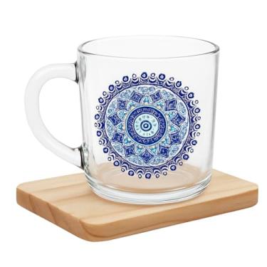 Imagem de Caneca de Vidro com Suporte de Madeira – Mandala.