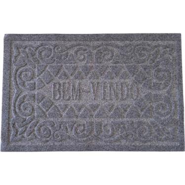 Imagem de Tapete Capacho Bem-Vindo Porta Entrada Casa Apartamento Escritório Antiderrapante Emborrachado (Cinza)