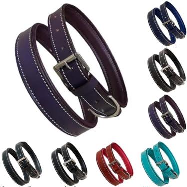 Imagem de Majestic Ally Coleira de couro macio para cães, várias cores, ferragens de aço inoxidável, acolchoada, tamanhos P-GG (roxo, M)