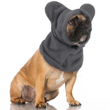 Imagem de Clysee Chapéus de inverno para cães, orelhas silenciosas para cães, aquecedor de pescoço, cachecol com capuz, capa de proteção contra ruído, gorro de cabeça, fantasia para cães e gatos (cinza, M)