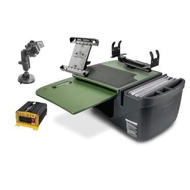 Imagem de AutoExec Mesa de carro GripMaster para sua estação de trabalho de veículos e escritório móvel, verde militar, com suporte de impressora, suporte para tablet e suporte de telefone com sucção