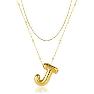 Imagem de LUCA SMITH Colares femininos com inicial delicada, letras de bolhas, letra de nome, alfabeto, pingente em camadas, gargantilha em camadas, joia de presente, 45+5cm（17.7+2''）, Latão, Sem Pedra Preciosa