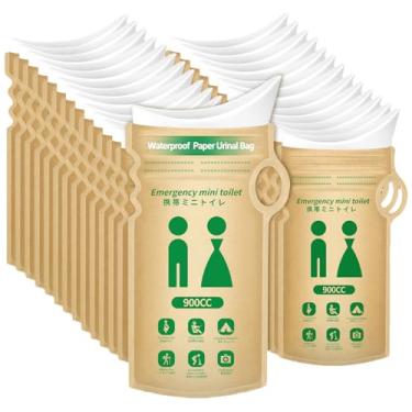 Imagem de HeyFir Sacos de urina descartáveis para emergências de viagem, mictório portátil à base de papel, à prova de vazamento de 900 ml para homens e mulheres, biodegradáveis com pó de solidificação