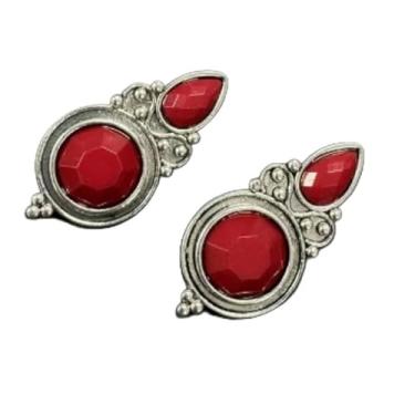 Imagem de 2 peças de brincos femininos com pingente de rubi falso incrustado em estilo vintage, perfeitos para roupas de festa e uso diário