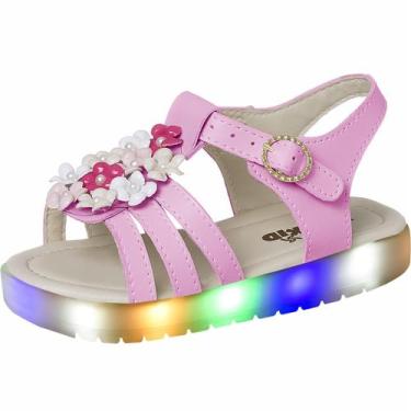 Imagem de Sandália Infantil Menina Luz Led Que Acende Com Flor - Lumie, Rosa, 22