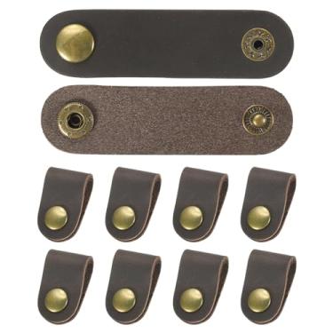 Imagem de PATIKIL Tiras de cabo organizadoras de cabos, 10 peças, 8 x 2 cm, clipes de couro, suporte USB, gerenciamento de cabos de fone de ouvido para cabos, fios, marrom