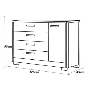 Imagem de Comoda Zaki 1 Porta 4 Gaveta Branco Fosco - Reller