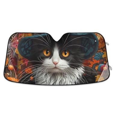 Imagem de Chapéu de gato que usa para-sol para carro, pára-brisa bloqueia o calor e os raios UV do sol mantêm seu veículo fresco