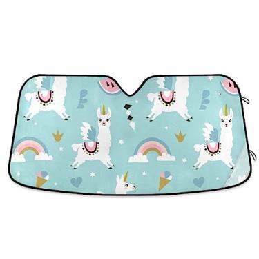 Imagem de Pára-brisas dianteiros para janela de carro de lhama de unicórnio fofo, proteção UV persiana dobrável para janela de carro, acessórios de resfriamento de carro