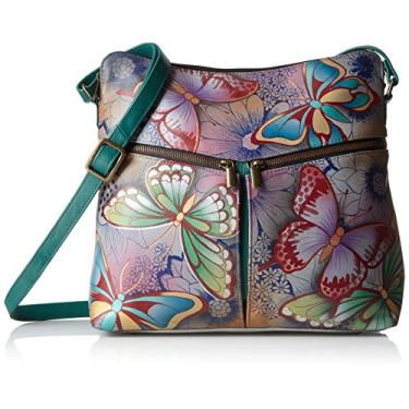 Imagem de Anna by Anuschka Bolsa Hobo Feminina de Couro Genuíno Grande | Organizador Alto com Zíper e Vários Compartimentos | Butterfly Paradise