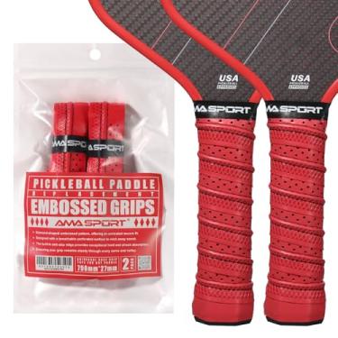 Imagem de PICKLETECH Fita de aderência AMA Sport Pickleball – Pacote com 3 – Envoltório de substituição perfurado em relevo para raquete de pickleball – Superfície aderente com absorção de umidade – Vermelho