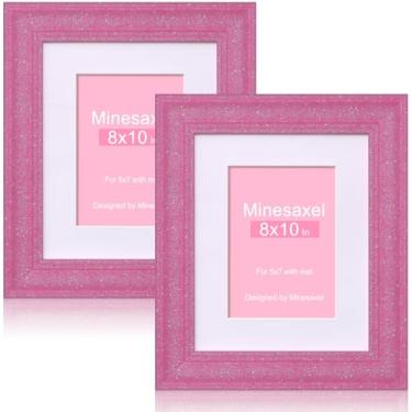 Imagem de Minesaxel Porta-retrato rosa com glitter 20 x 25 cm para 13 x 17 cm com tapete, molduras brilhantes pastel de vidro real, colorido, fofo, divertido ou exclusivo, 20 x 25 cm, moldura para mesa ou