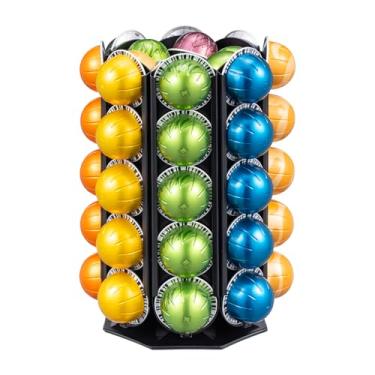 Imagem de ZCDCP Suporte de cápsulas de café para Nespresso Vertuoline - Rotação ultra-silenciosa de 360°, carrossel de metal de arame elegante que economiza espaço, suporte de armazenamento preto resistente e