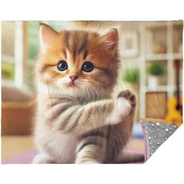 Imagem de Cobertor fofo para gatos de ioga 177,8 cm x 139,7 cm Cobertores grossos macios para decoração de inverno para sofá personalizado