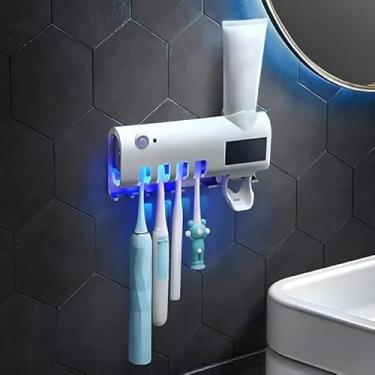 Imagem de Porta Escova de Dentes com Dispenser Automático de Pasta e Esterilizador UV – Suporte de Parede Branco para Banheiro