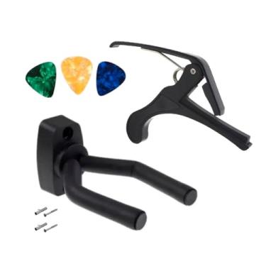 Imagem de Suporte Parede Emborrachado Instrumentos Violão Ukulele + 3 Palhetas+ Capotraste Preto VL