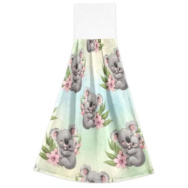 Imagem de Toalhas de mão florais rosa pastel coalas fofas com laços para pendurar toalhas de chá de forno absorventes macias conjunto de 2, essenciais de cozinha decorativos 46 x 35 centímetros