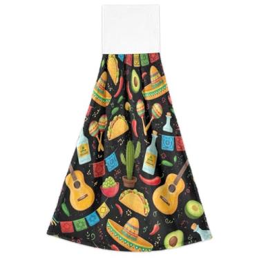 Imagem de Chapéus mexicanos coloridos festival outono pendurado prato toalhas de mão toalhas de forno macio absorvente decorativo cozinha essencial conjunto de 2, 18,2 x 14 polegadas