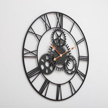 Imagem de AMAATE Relógio de parede Steampunk 81 cm, engrenagens de metal industrial com algarismos romanos, arte mecânica retrô com acabamento envelhecido para bar, sala de estar, decoração de café