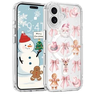 Imagem de BlHMCASE Capa para iPhone 17, compatível com MagSafe, linda capa magnética de Natal com laço de fita rosa, capa protetora à prova de choque para mulheres e meninas